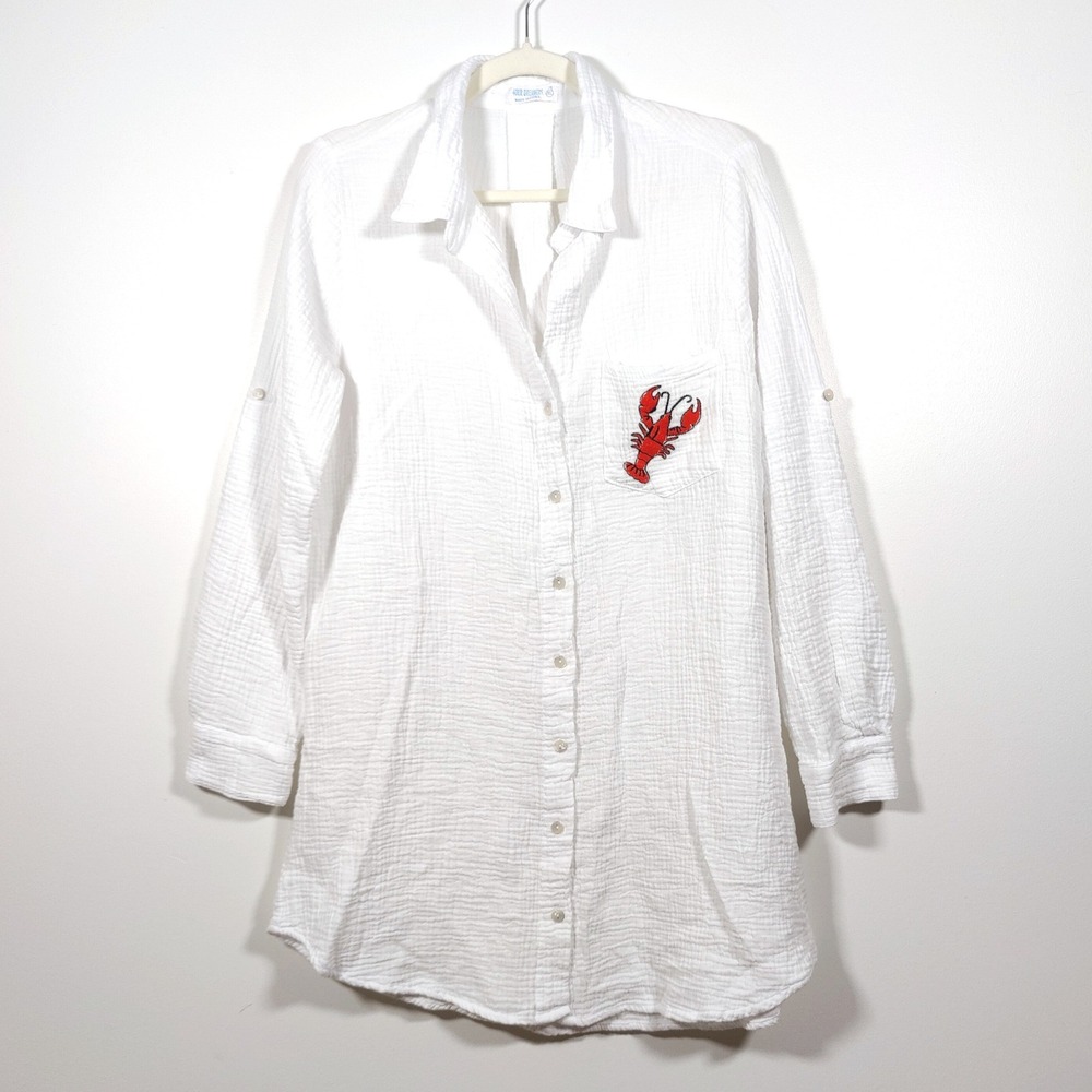 4our Dreamers White Cotton Gauze Lobster Swim Cover Up Shirtdress XL Resort